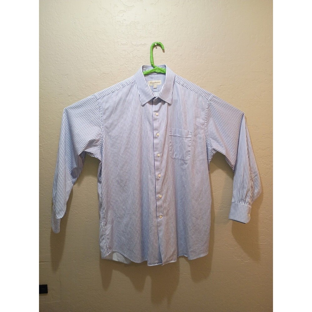 Tommy Bahama  men's dress shirt size  17  x  34-35 cotton purple striped